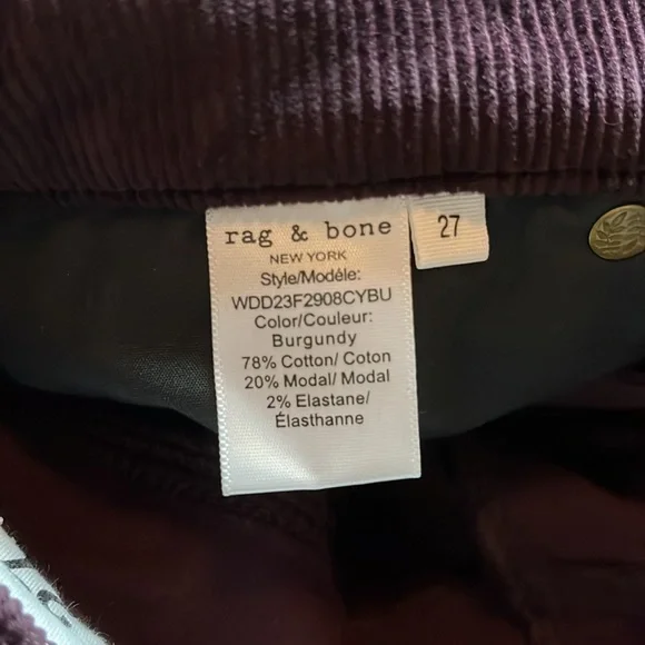 RAG & BONE Casey Corduroy High Rise Flare Jeans in Burgundy - Size 27 - Picture 9 of 16